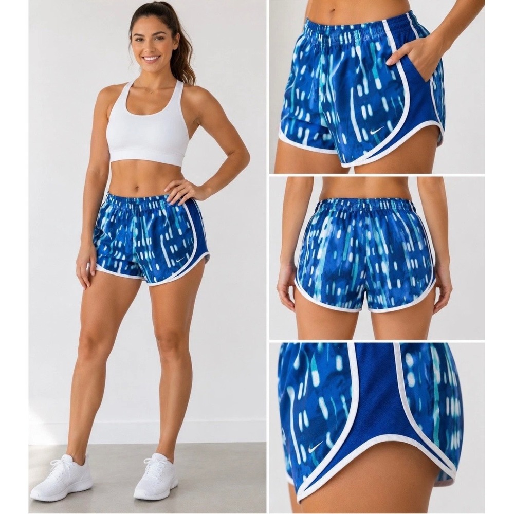 Nike Dri-FIT Tempo Running Shorts Womens Medium M Blue Abstract Print Athletic